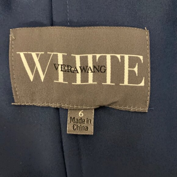 Vera Wang White Navy Strapless Pleated Chiffon Dress Sz 6 Elegant Design - Picture 10 of 11